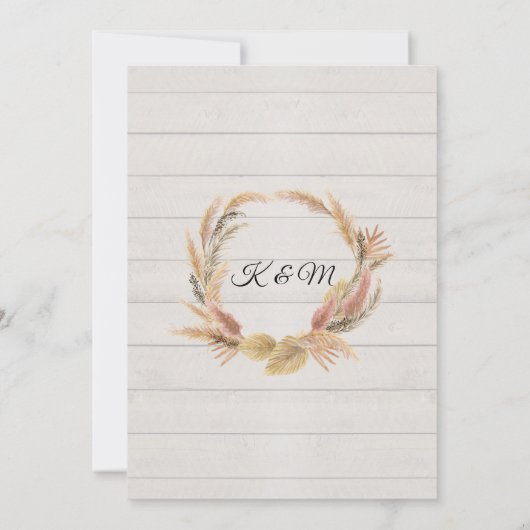 Invitation Rustique BOHO Pampas Tropical Verdure Blush Floral (Dos)