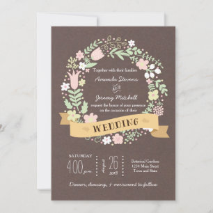 Invitation Rustique Boho Pastel Mariage à fleurs