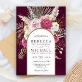 Invitation Rustique Boho Plum Floral Arch Mariage