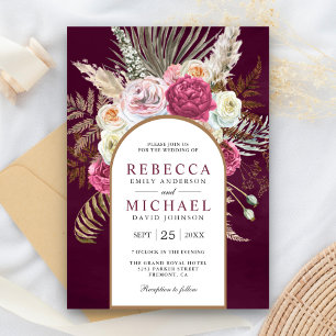 Invitation Rustique Boho Plum Floral Arch Mariage