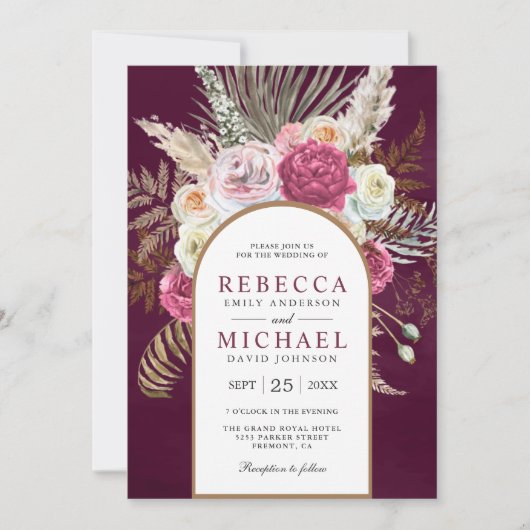 Invitation Rustique Boho Plum Floral Arch Mariage (Devant)