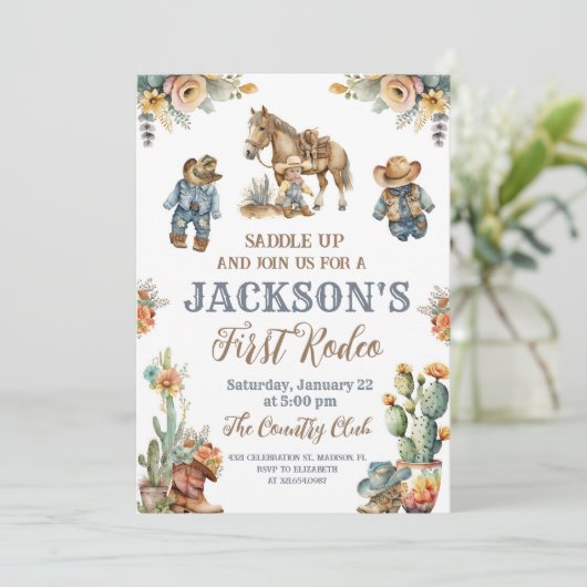 Invitation Rustique Boho premier rodéo Wild West Boy 1er anni (Debout devant)