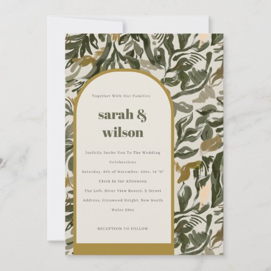 Invitation Rustique Boho Retro Arch Mariage botanique vert (Devant)