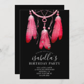Invitation Rustique Boho rose Dream Catcher noir Anniversaire (Devant / Derrière)