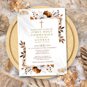 Invitation Rustique Boho Terracotta Floral Première Sainte Co