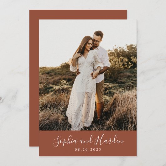 Invitation Rustique Boho Terracotta Monogram Mariage photo (Devant / Derrière)