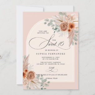 Invitation Rustique Boho Terracotta Pampas Sweet 16