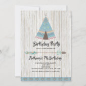 Invitation Rustique Boho Tribal Blue Teepee fête d'anniversai (Devant)