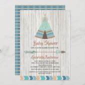 Invitation Rustique Boho Tribal Teepee Baby shower (Devant / Derrière)