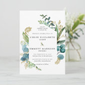 Invitation Rustique Boho Turquoise Bleu Botanique Mariage or (Debout devant)