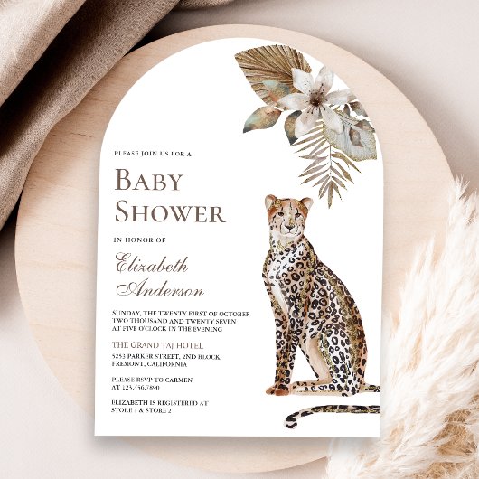 Invitation Rustique Boho Wild Safari Leopard Arch Baby shower