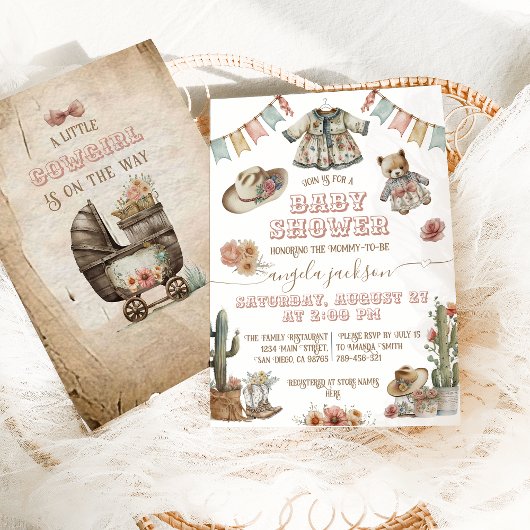 Invitation Rustique Boho Wild West Baby Girl Douche