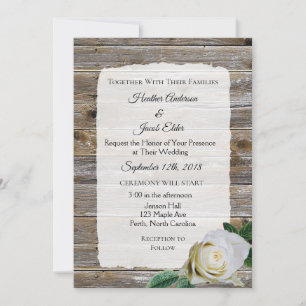 Invitation Rustique Bois Blanc Rose Élégant Mariage Invitatio