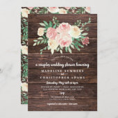 Invitation Rustique Bois Blush Florales couples wedding showe (Devant / Derrière)
