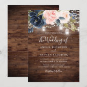 Invitation Rustique Bois Blush Marine Lumières Florales Maria (Devant / Derrière)