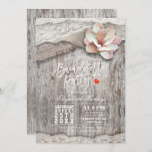 Invitation Rustique Bois Burlap Dentelle Florale Bachelorette (Devant / Derrière)