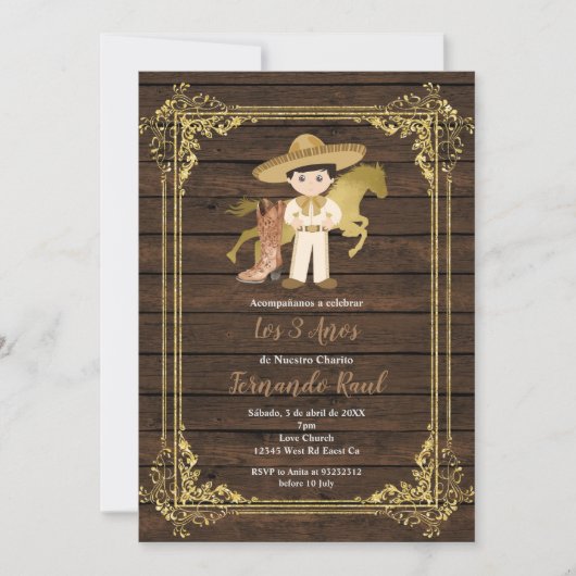 Invitation Rustique Bois Charro Tres Anos (Devant)
