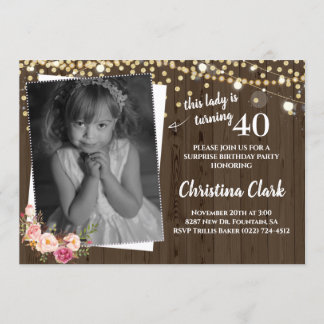 Invitation Rustique Bois Custom Photo Florale Femmes Annivers