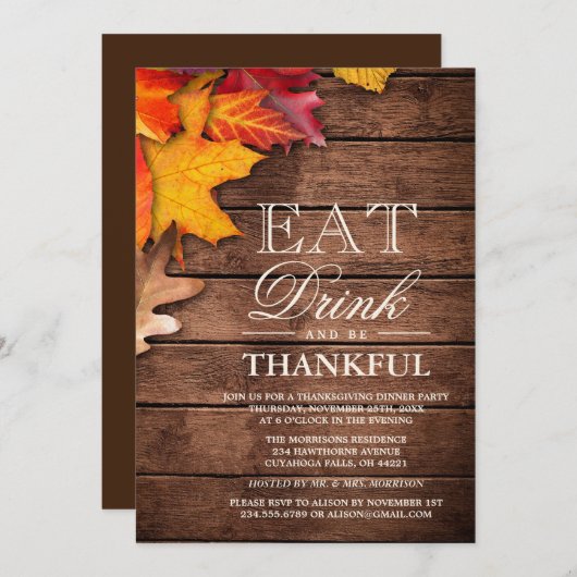 Invitation Rustique Bois d'automne Maple Thanksgiving Dîner (Devant / Derrière)