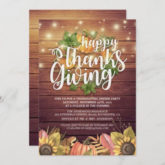 Invitation Rustique Bois d'automne Maple Thanksgiving Dîner (Devant / Derrière)