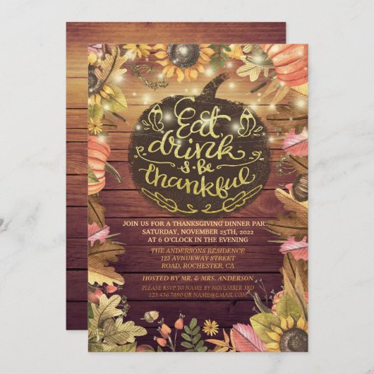Invitation Rustique Bois d'automne Maple Thanksgiving Dîner (Devant / Derrière)