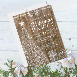 Invitation Rustique Bois de Noël Arbre Cadeaux Fête