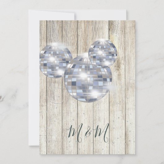 Invitation Rustique Bois Disco Mariage Silver Chic (Devant)