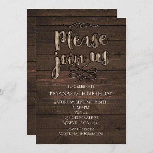 Invitation Rustique Bois Élégant N'Importe Quel Événement Fêt (Devant / Derrière)