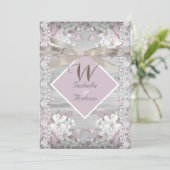 Invitation Rustique Bois Fleurs Mariage Blanc Dentelle Rose (Debout devant)