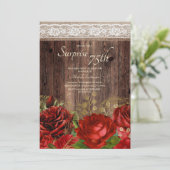 Invitation Rustique Bois Fleurs Rouge Or Burlap Surprise 75e (Debout devant)