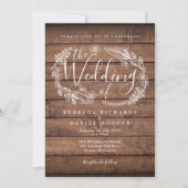 Invitation Rustique Bois Floral Garland Script Mariage (Devant)