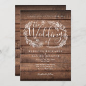 Invitation Rustique Bois Floral Garland Script Mariage (Devant / Derrière)