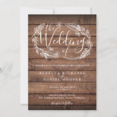 Invitation Rustique Bois Floral Garland Script Mariage (Devant)