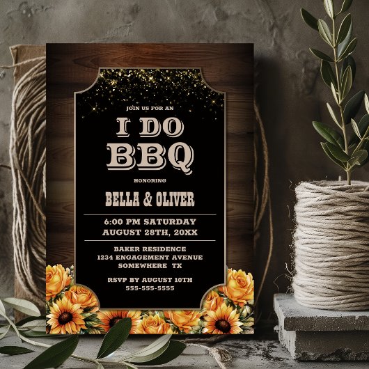 Invitation Rustique Bois Floral I Do BQ Engagement Party