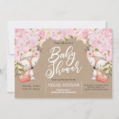 Invitation Rustique, Bois, Floral rose, bébé Douche fille (Devant)