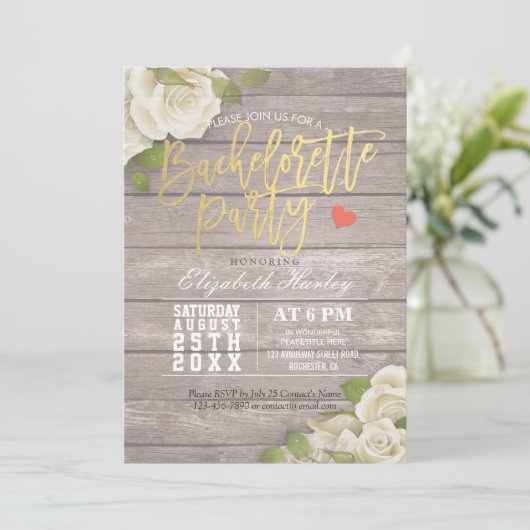 Invitation Rustique Bois Floral String Lumière Bachelorette P (Debout devant)