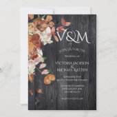 Invitation Rustique Bois foncé Automne Mariage Floral (Devant)