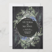 Invitation Rustique Bois foncé Floral & Pine Mariage d'hiver (Devant)