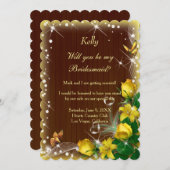 Invitation Rustique Bois foncé Jaune Floral (Devant / Derrière)