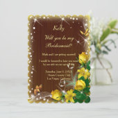 Invitation Rustique Bois foncé Jaune Floral (Debout devant)