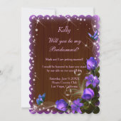 Invitation Rustique Bois foncé Violet Floral Bridesmaid (Devant)