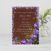 Invitation Rustique Bois foncé violet Floral Partie d'engagem (Debout devant)