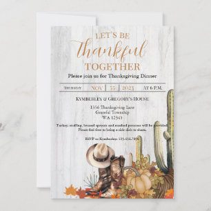 Invitation Rustique Bois Occidental Thanksgiving Dîner Inv
