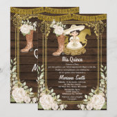 Invitation Rustique Bois Or Mexicain Charro Miss Quince  (Devant / Derrière)