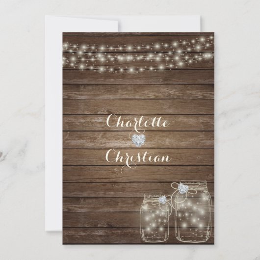Invitation Rustique Bois Pays Mason Jar Lumières Mariage (Dos)