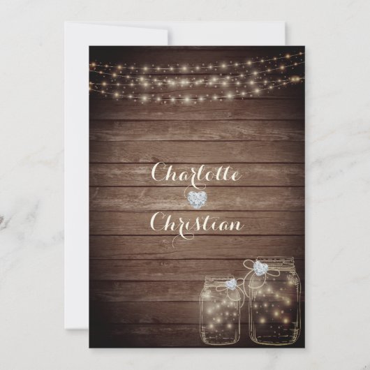 Invitation Rustique Bois Pays Mason Jar Lumières Mariage (Dos)