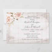 Invitation Rustique Bois Romantique Roses Couple Wedding show (Devant)