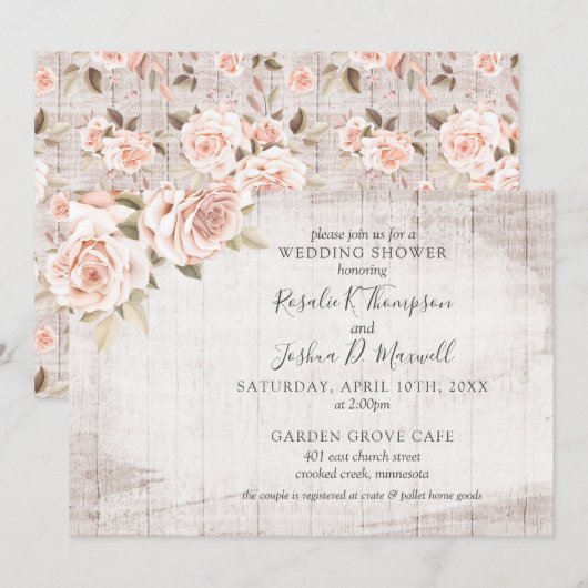 Invitation Rustique Bois Romantique Roses Couple Wedding show (Devant / Derrière)