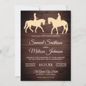 Invitation Rustique Bois Romantique Western Horse Riders Mari (Devant)