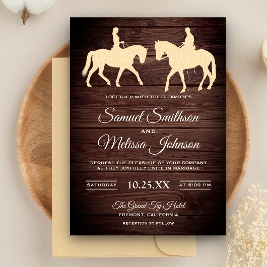 Invitation Rustique Bois Romantique Western Horse Riders Mari
